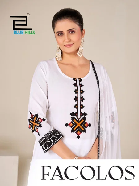 Facolos By Blue Hills Rayon Embroidery Wholesale Plazzo Suits In India
